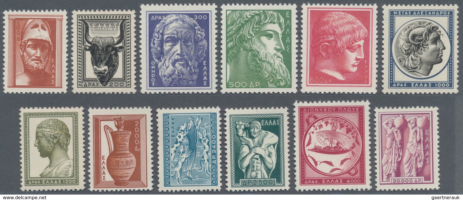 Griechenland: 1954, Regular Issue "Antique Greek Art", Complete Set Of 12 Stamps, Mint Never Hinged - Andere & Zonder Classificatie