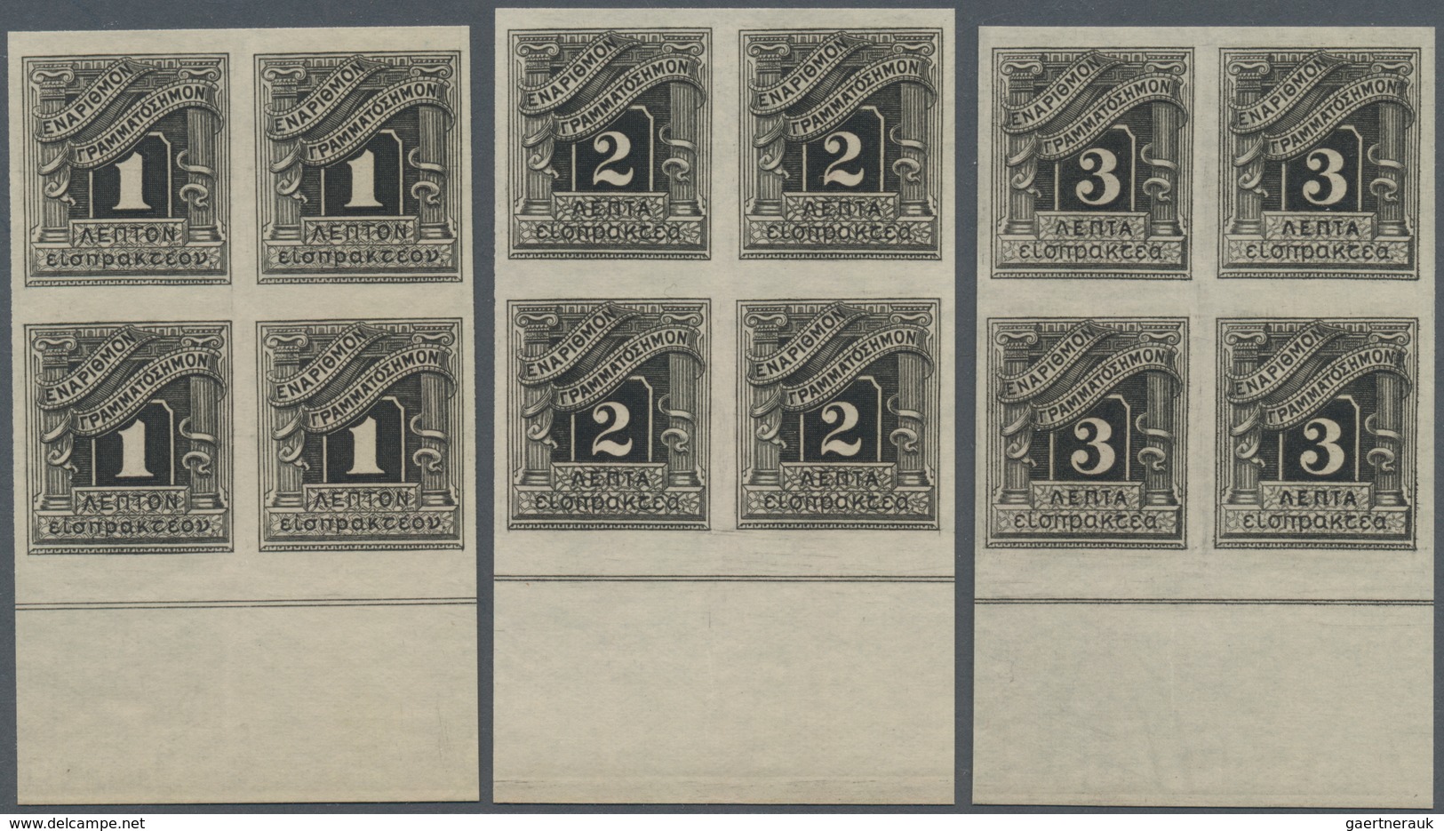 Griechenland - Portomarken: 190. POSTAGE DUE (Printed by Perkins, Bacon & Co.). PLATE PROOFS. 1L,2L,