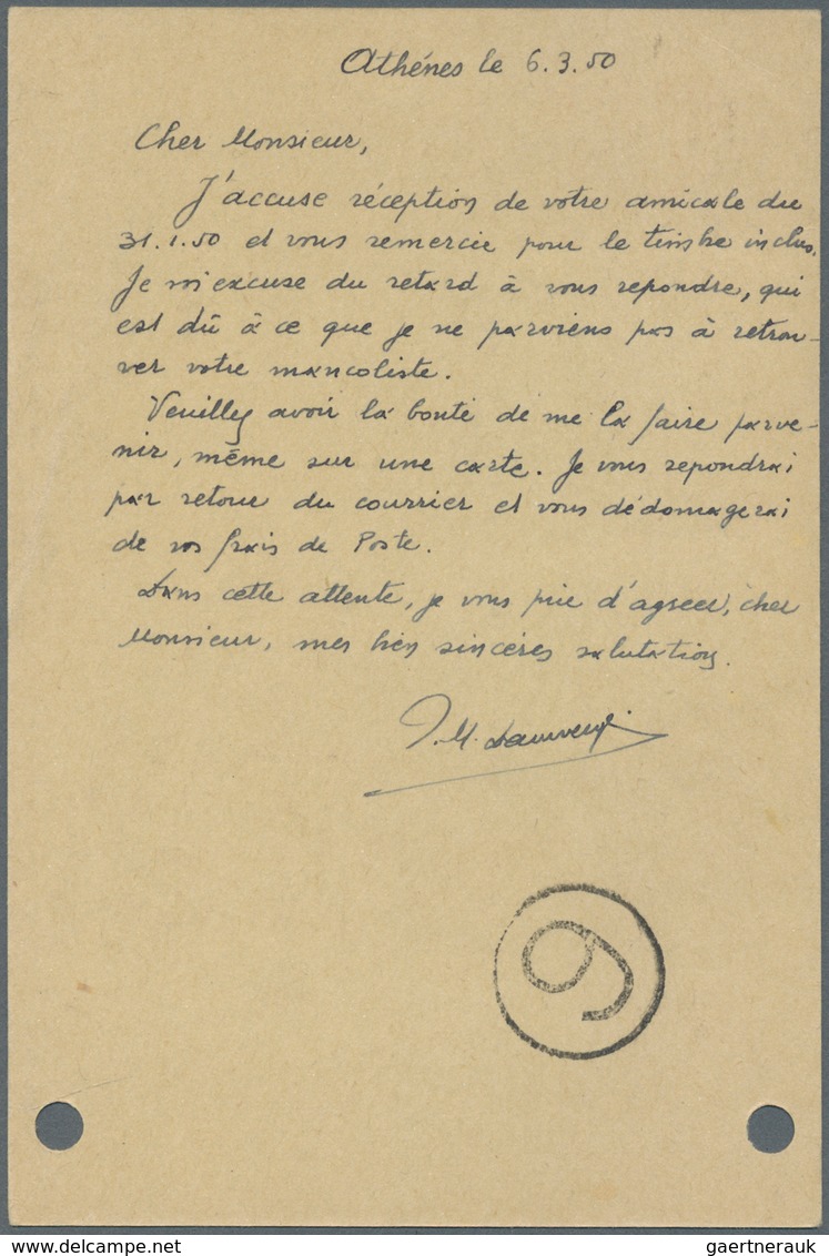 Griechenland - Ganzsachen: 1950, 350 Dr. Stationery Cards, Each With Additional Franking And Sent By - Postwaardestukken