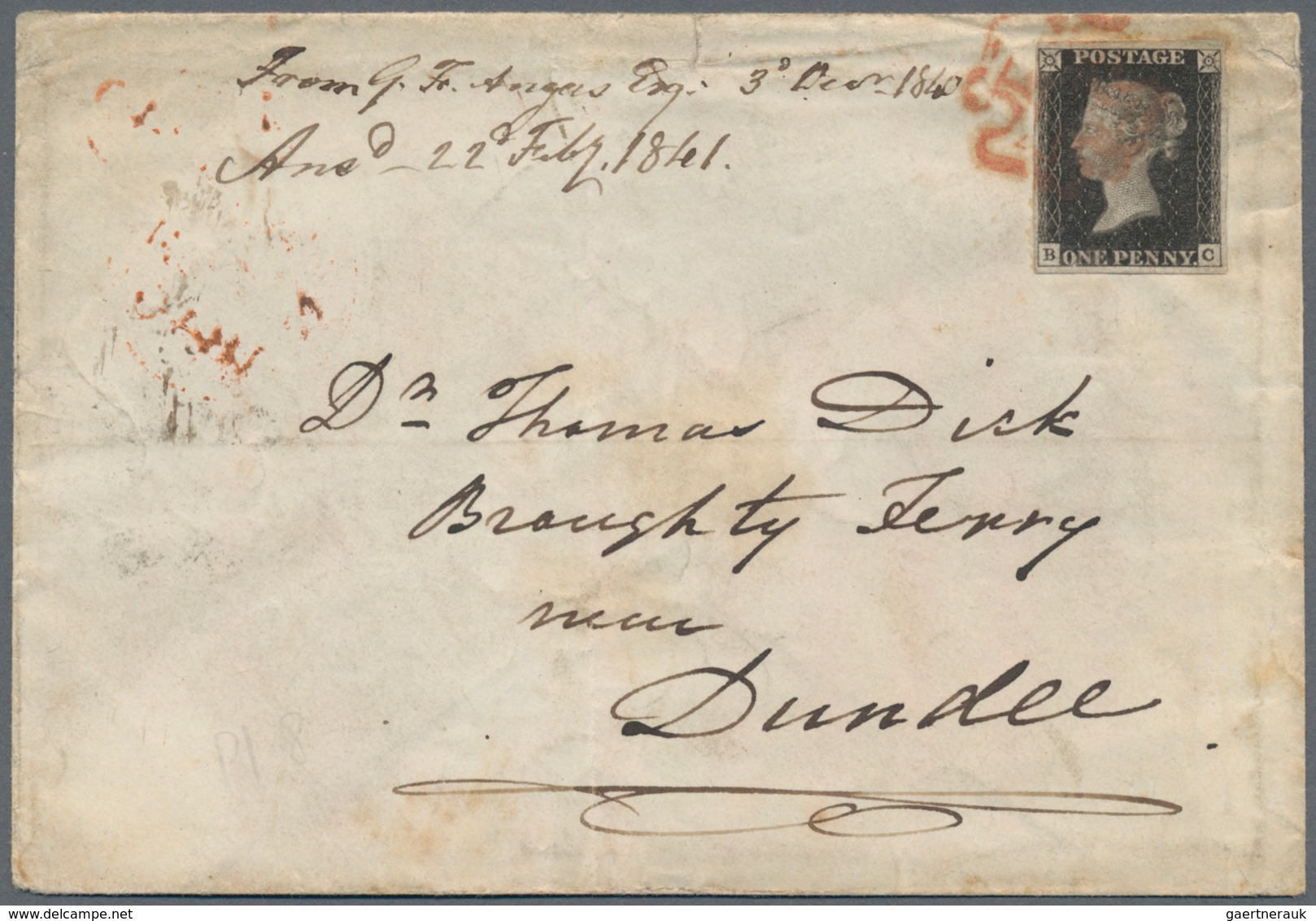 Großbritannien: 1840 1d. Black, Lettered B-C, Used On Cover From Paddington To Dundee, Scotland Tied - Other & Unclassified