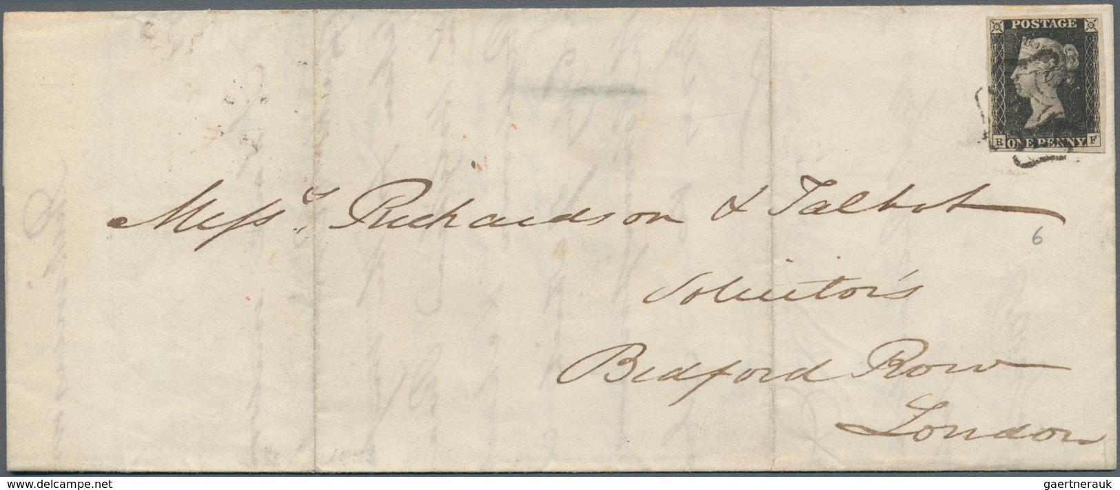 Großbritannien: 1840 1d. Black, Lettered R-F, Used On Folded Letter From Richmansworth To London In - Andere & Zonder Classificatie