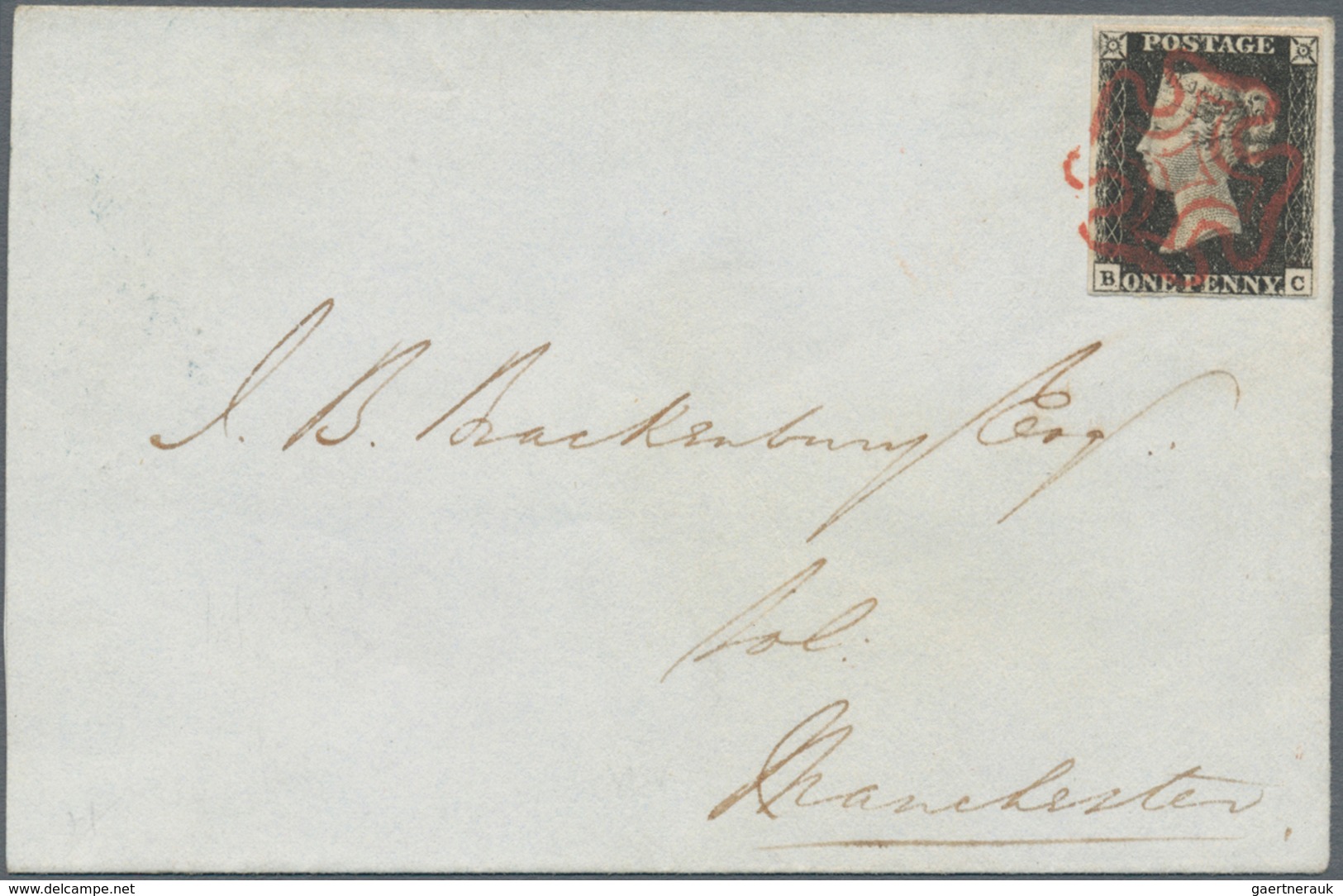 Großbritannien: 1840 1d. Black, Lettered B-C, Used On Folded Cover From Halifax To Manchester, Tied - Andere & Zonder Classificatie