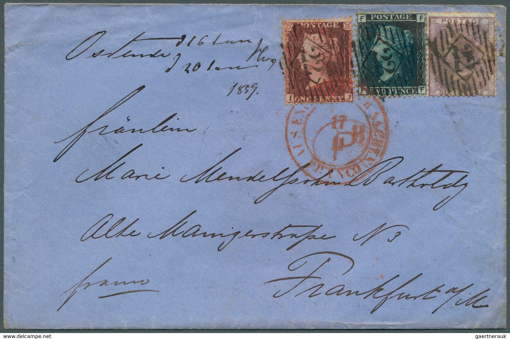 Großbritannien: 1855/56, 1 Penny Red-brown I/J, 2 Pence Blue Plate 8 And 6 Pence Violet Cancelled "2 - Other & Unclassified