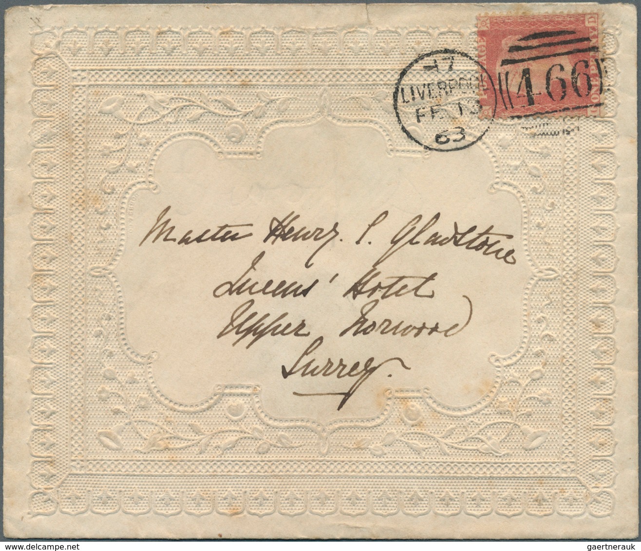 Großbritannien: 1863, 1d. Rose-red On Valentine's Cover, Oblit. By 466 Liverpool Duplex FE 13 63 To - Other & Unclassified