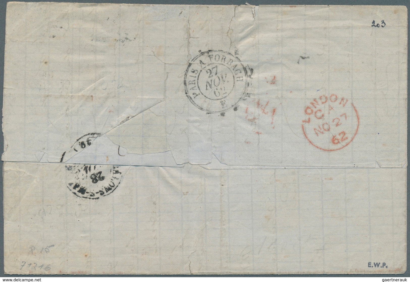 Großbritannien: 1855, 1 D. Red In Block Of Four With Duplex "BRISTOL NO 26 1862 =134=" On Folded Let - Other & Unclassified