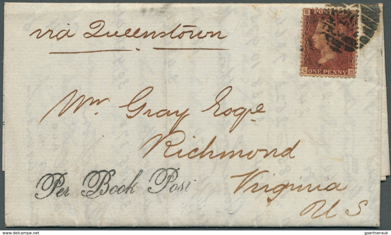 Großbritannien: 1855, 1 Penny Red-brown Plate 4 Single Franking On Folded Letter From London To Virg - Other & Unclassified