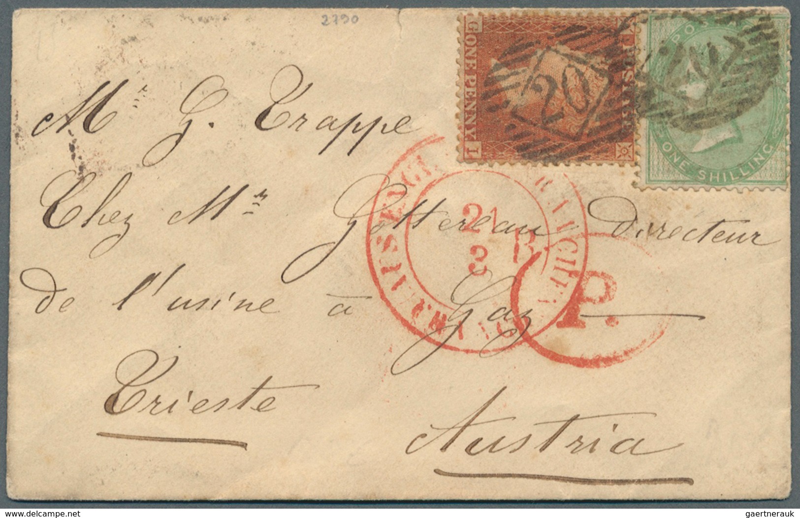 Großbritannien: 1855/56, 1 Penny Red-brown (G/I) And 1 Sh. Green Cancelled "20" On Little Cover To T - Andere & Zonder Classificatie