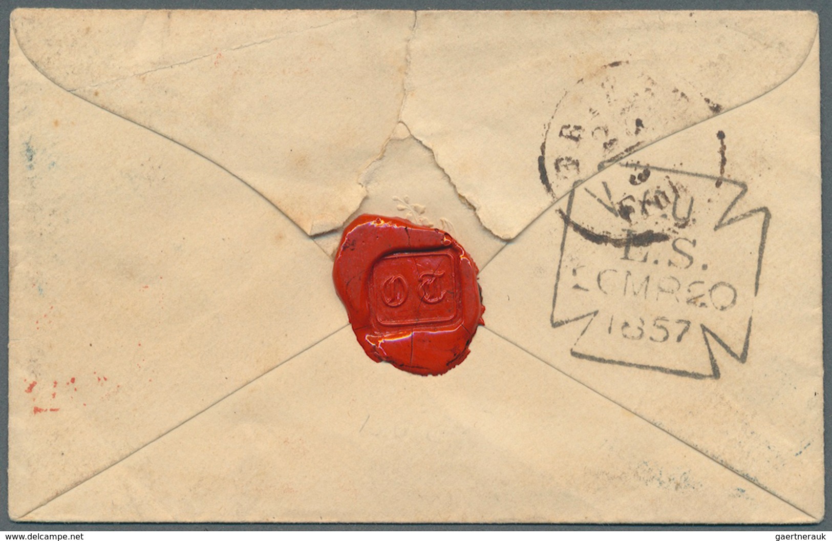 Großbritannien: 1855/56, 1 Penny Red-brown (G/I) And 1 Sh. Green Cancelled "20" On Little Cover To T - Sonstige & Ohne Zuordnung