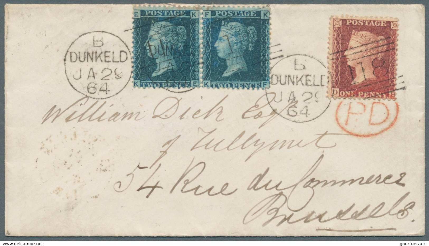 Großbritannien: 1864 (Jan 24), Destination Scotland-BELGIUM: Small Cover From Scottish Dunkeld To Br - Andere & Zonder Classificatie