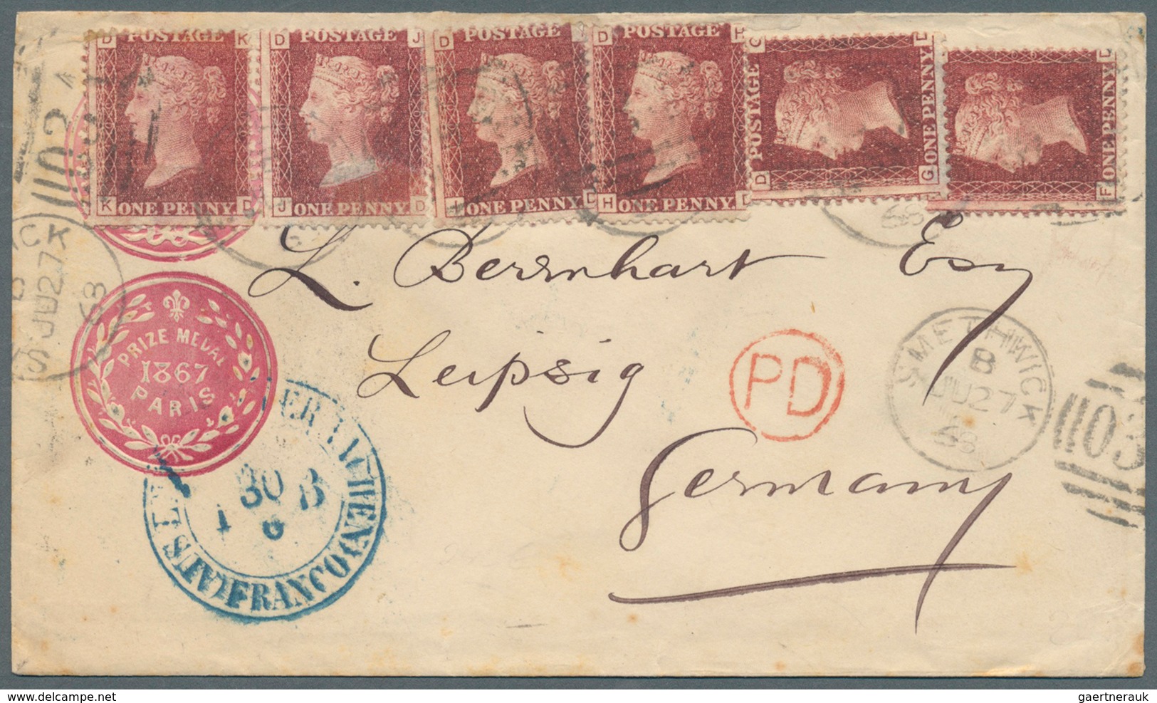 Großbritannien: 1868 (June 27), Printed Envelope (embossed 'Prize Medal 1867 Paris' Seal On Front, S - Other & Unclassified