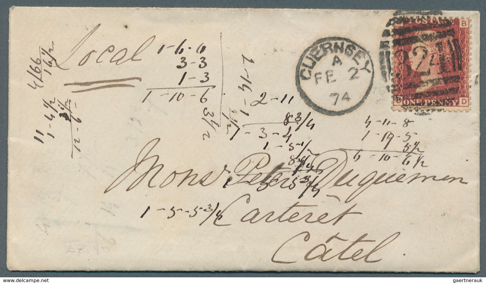 Großbritannien: 1874, Local GUERNSEY Cover With Full Contents Addressed To Carteret Castle, Franked - Andere & Zonder Classificatie