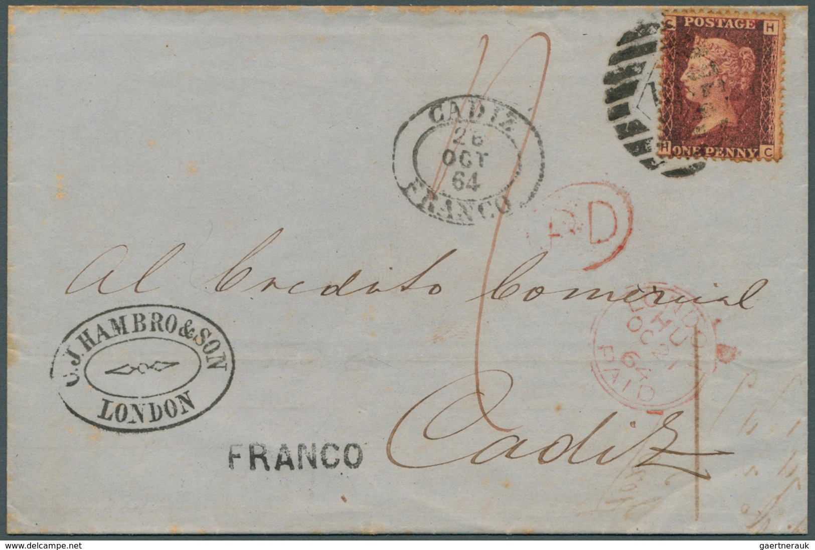 Großbritannien: 1864, 1 Penny Dark-rose (H/C) Plate 72 Single Franking On Folded Letter From London - Andere & Zonder Classificatie