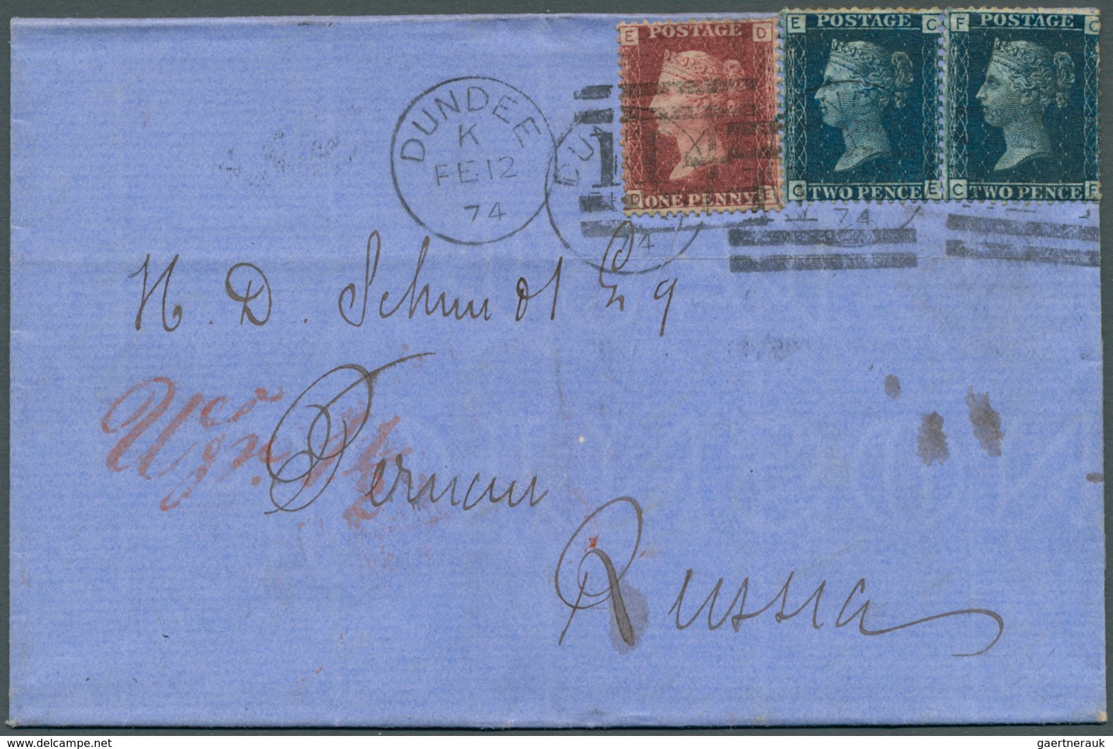 Großbritannien: 1858, 1 Penny Red Plate 40 And Two Items 2 Pence Blue Plate 140 On Folded Letter, 18 - Other & Unclassified