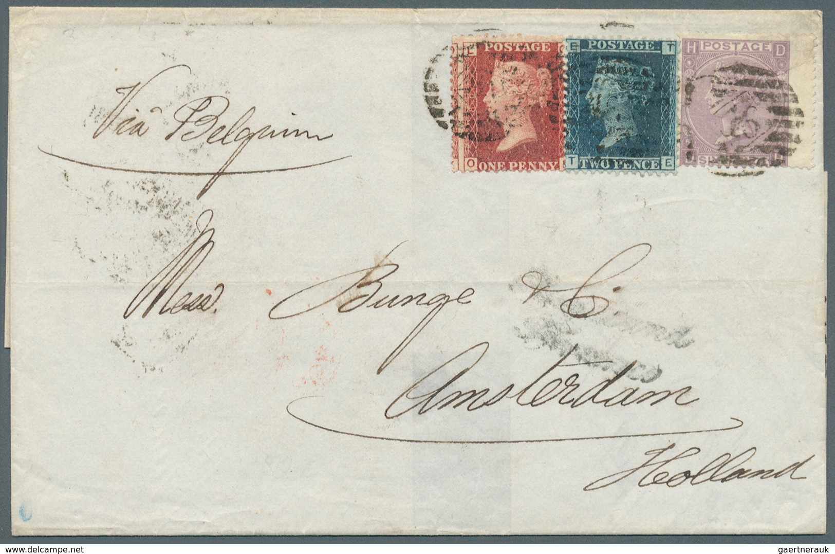 Großbritannien: 1866 (March 7), Destination HOLLAND: Folded Cover From London To Amsterdam 'Via Belg - Andere & Zonder Classificatie