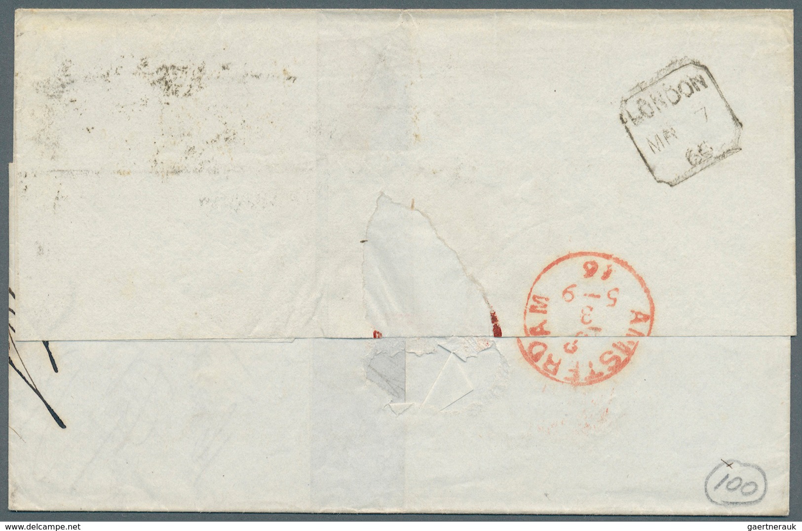 Großbritannien: 1866 (March 7), Destination HOLLAND: Folded Cover From London To Amsterdam 'Via Belg - Andere & Zonder Classificatie