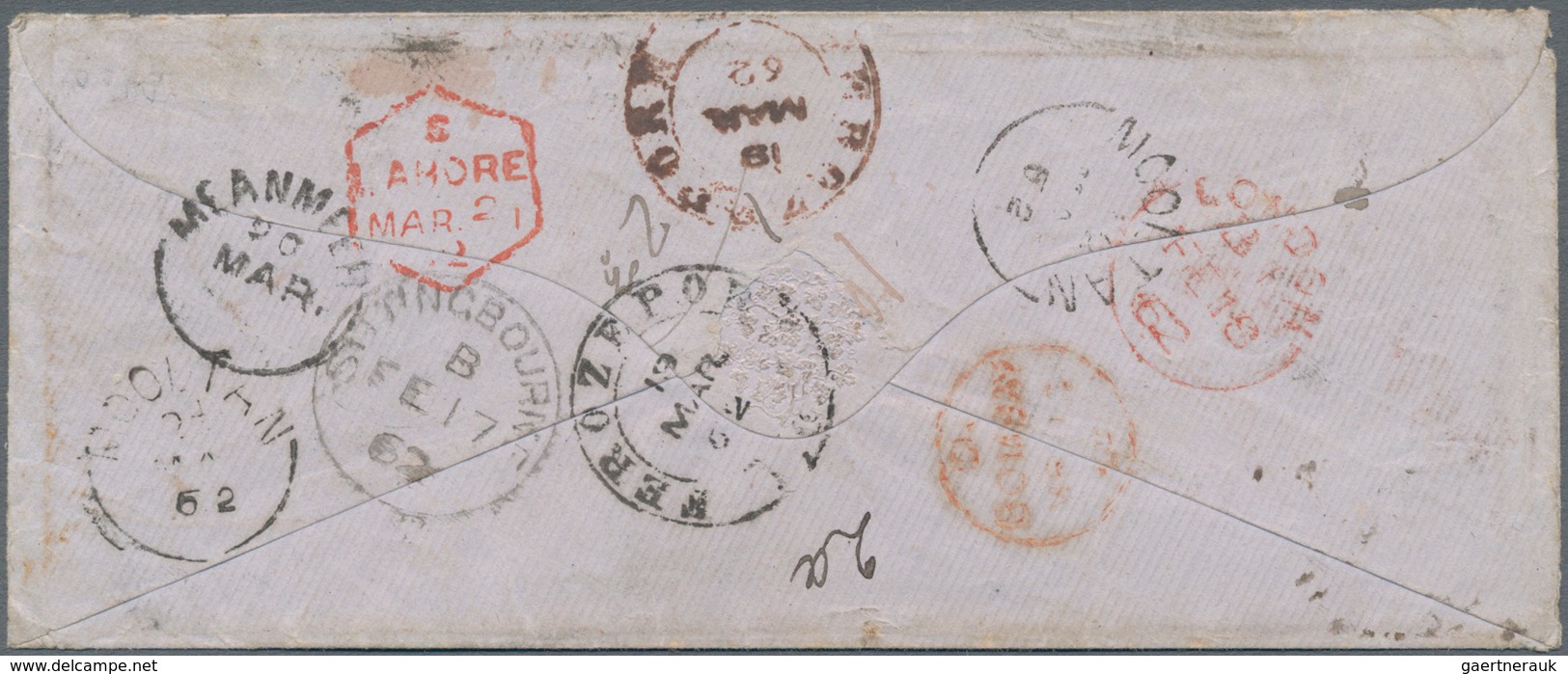 Großbritannien: 1862 Small Cover From Sittingbourne To Ferozepore, India Via London, Marseille And B - Other & Unclassified