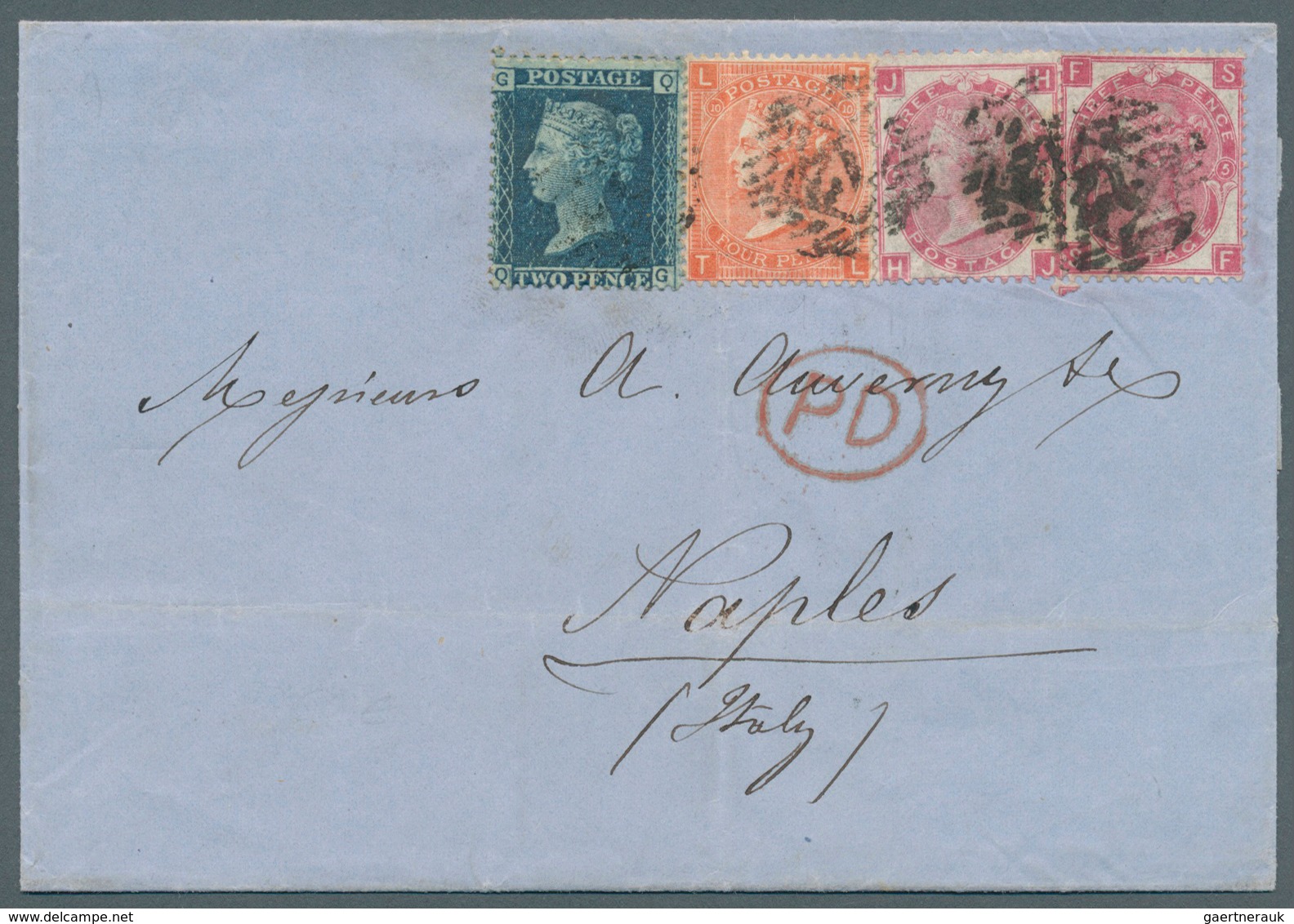 Großbritannien: 1868, Folded Cover From London (6 NO 68) To Naples, Italy (11 NO) Franked With 1858 - Andere & Zonder Classificatie