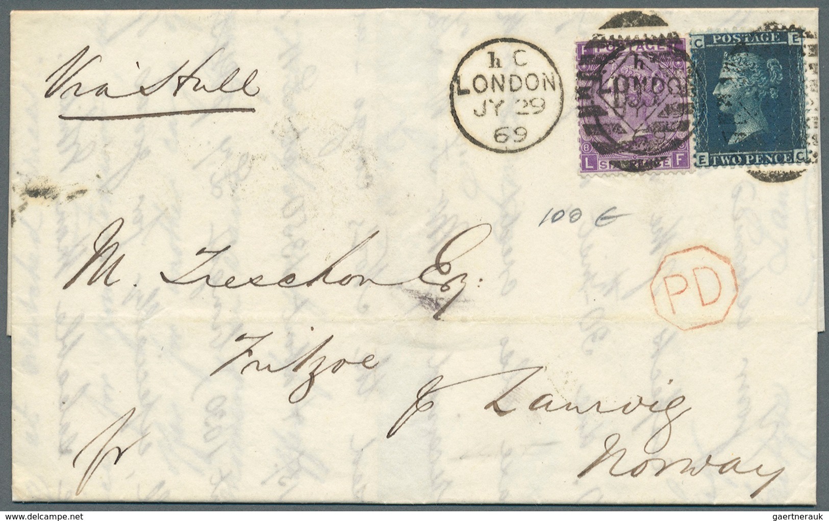 Großbritannien: 1858/67, 2 Pence Blue (E/C) And 6 Pence Bluish-violet Plate 8 On Folded Letter From - Other & Unclassified