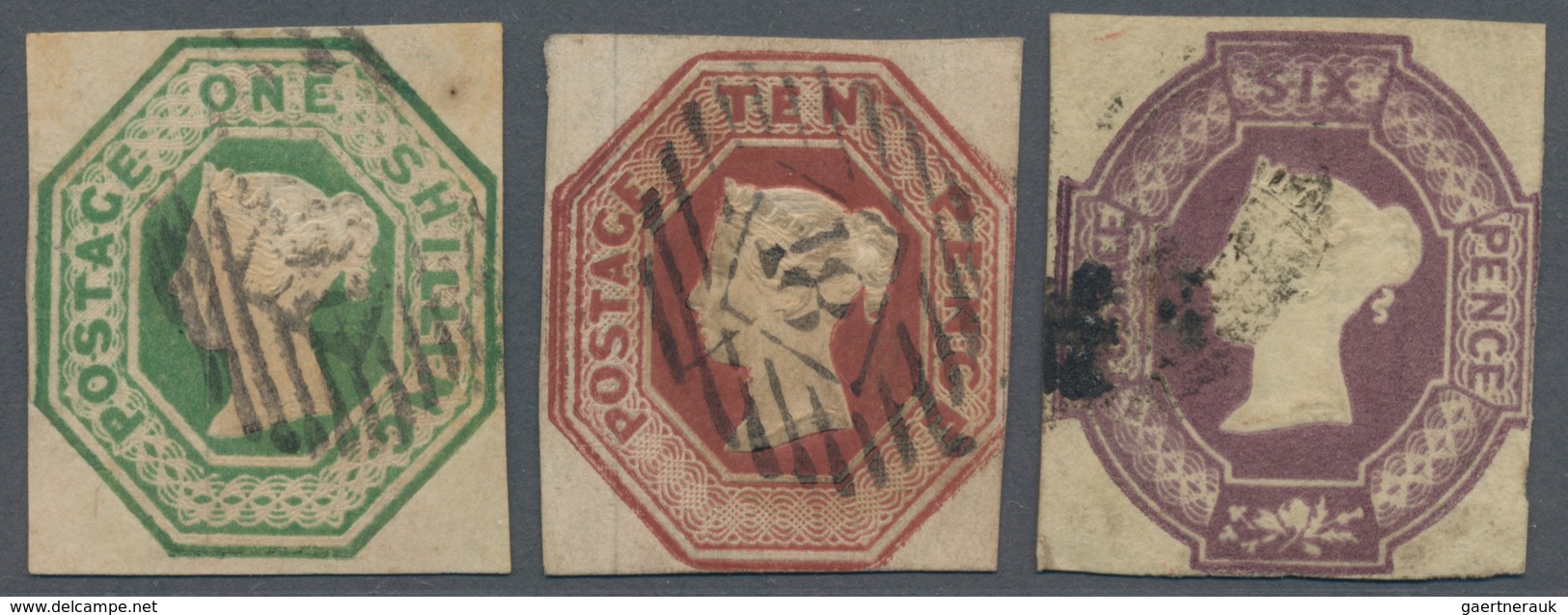 Großbritannien: 1847-54 Set Of The Three Embossed High Values Used, With 1s. Green, 10d. Brown And 6 - Otros & Sin Clasificación