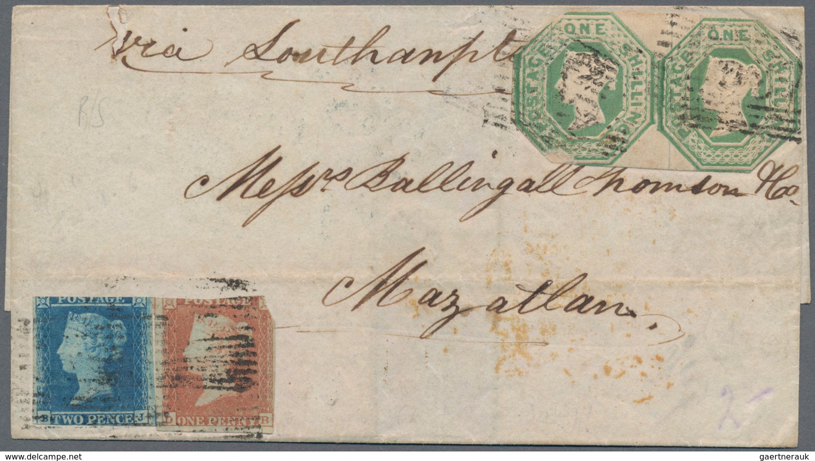 Großbritannien: 1854, 1 P Red-brown, 2 P Blue And A Pair 1 Sh Green (partly Octagonal Cut) Mixed Fra - Andere & Zonder Classificatie