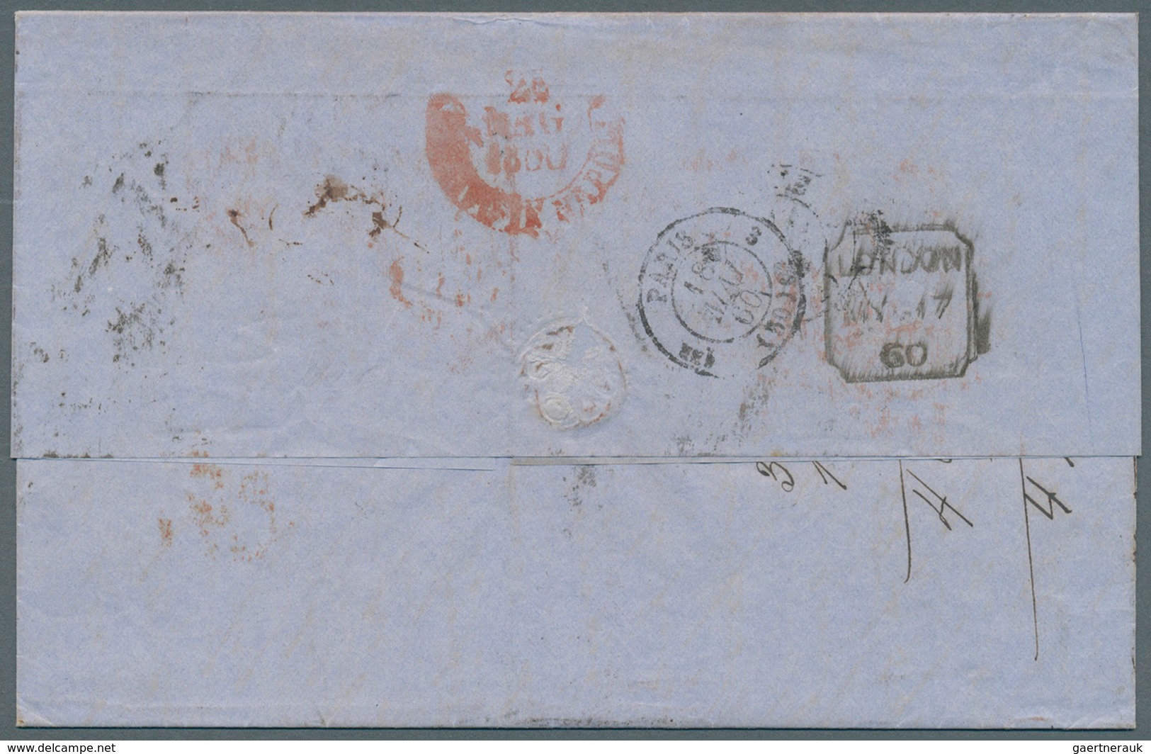 Großbritannien: 1860 (May 17), Folded Cover To NAPLES Bearing 1857 4d Pair, 1858 2d (Plate 8, Corner - Other & Unclassified