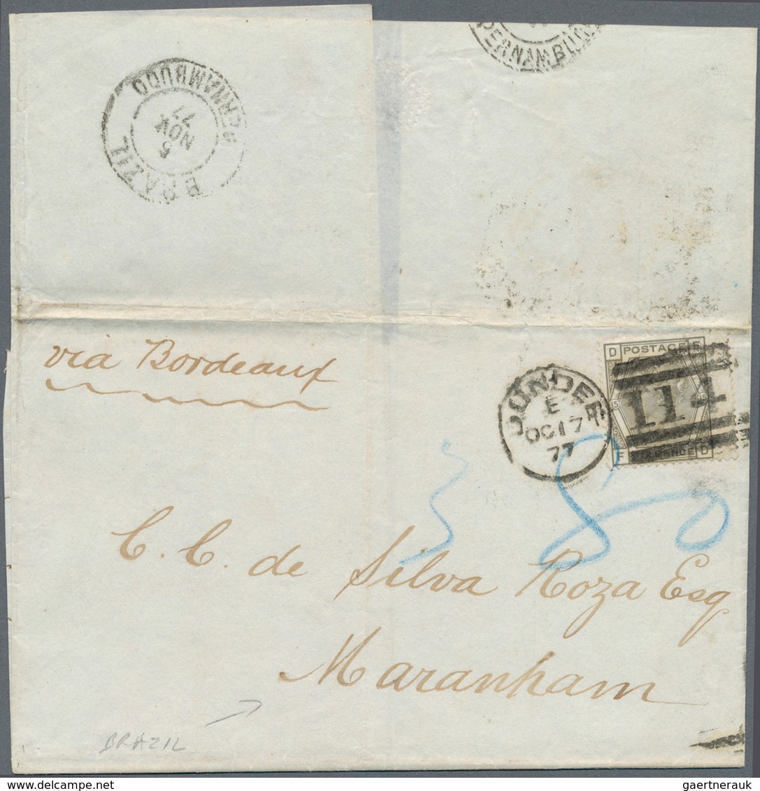 Großbritannien: 1873, QV 6 D Deep-grey Plate 15 On Folded Letter From "DUNDEE OC 17 77" To Maranham - Andere & Zonder Classificatie