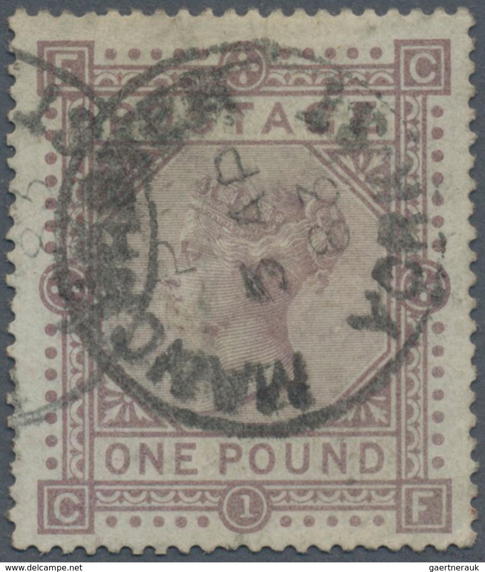 Großbritannien: 1867/1883, £1 Brown-lilac, Wm Large Anchor, Used Copy Bearing C.d.s. "MANCHESTER 5 A - Other & Unclassified