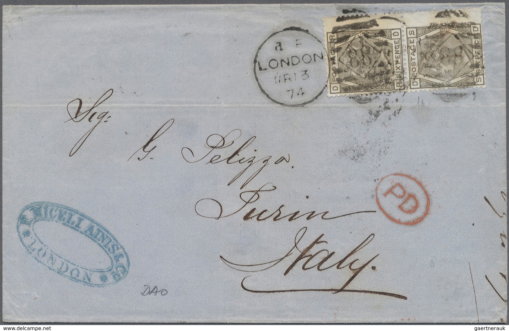 Großbritannien: 1873, Pair Of 6 D.deep-gray, Pl. 13 (few Short Perfs.) Tied By Duplex "LONDON MR 3 7 - Other & Unclassified