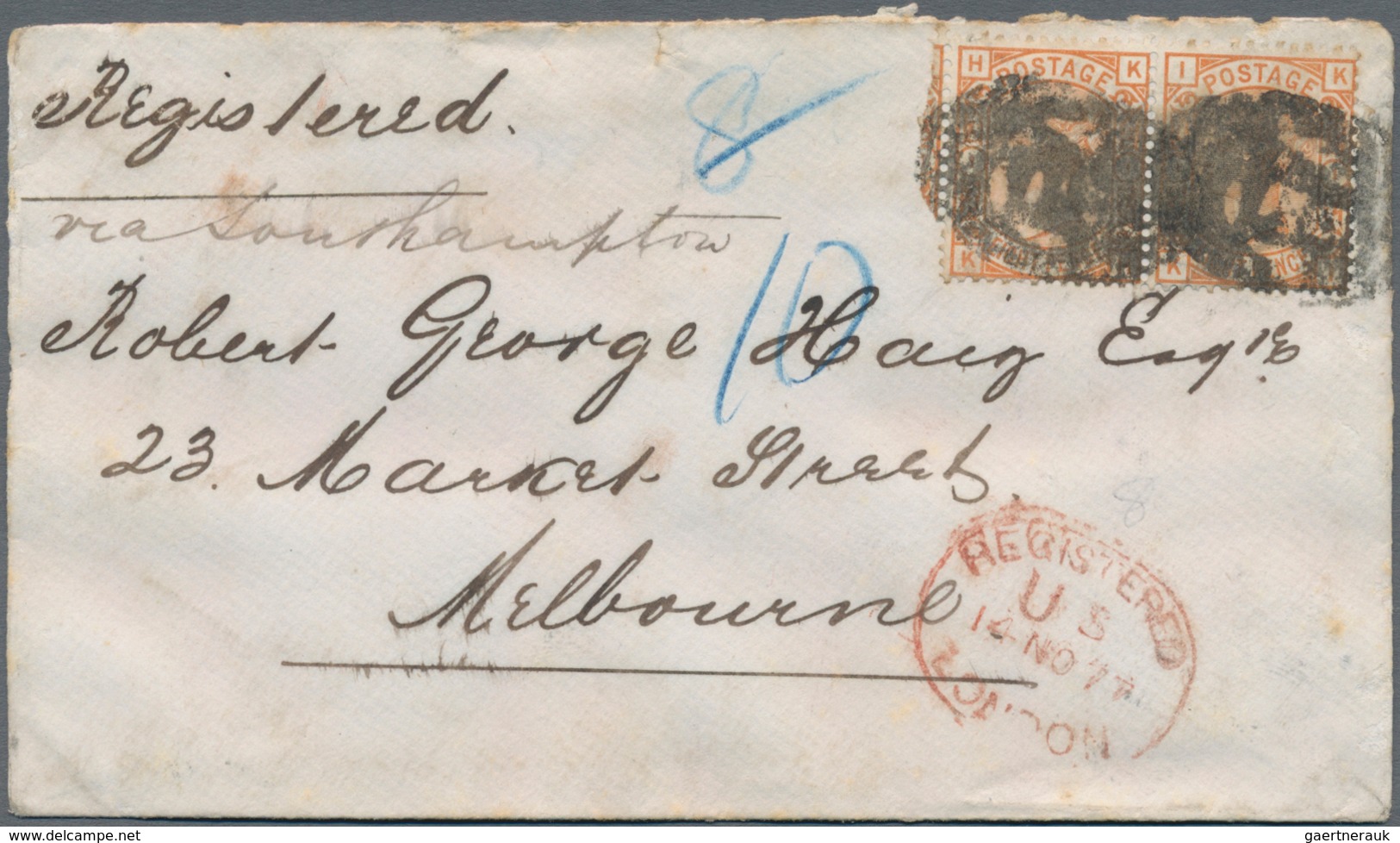 Großbritannien: 1877, Registered Letter From "LONDON REGISTERED U S 14 NO 77" Franked With Horizonta - Andere & Zonder Classificatie