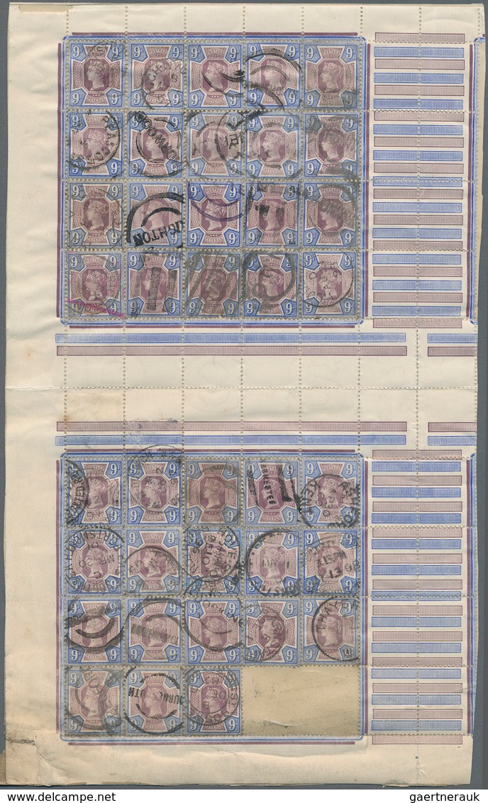 Großbritannien: 1887, QV 9d. Dull Purple And Blue 38 Single Stamps Affixed To Large Folded Piece Of - Other & Unclassified