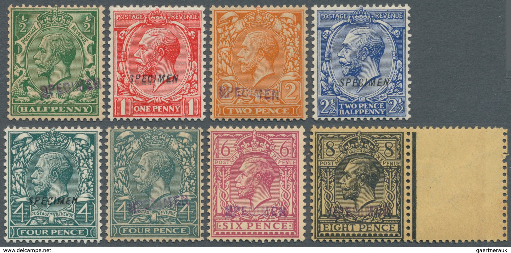 Großbritannien: 1912/1913, KGV Simple Cypher, "Specimen" Overprints (various Types), ½d., 1d. (doubl - Andere & Zonder Classificatie