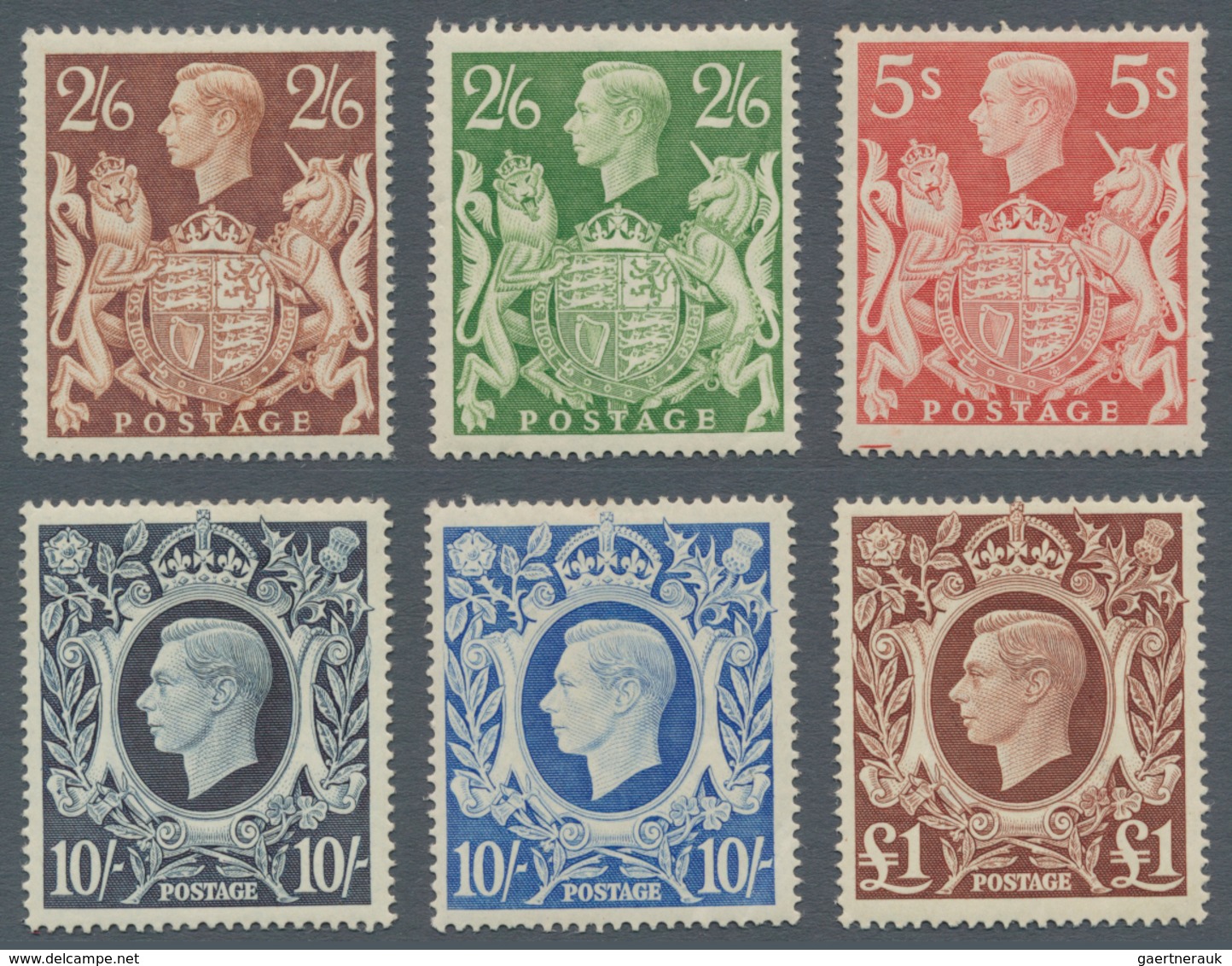 Großbritannien: 1939/1948, KGVI Definitives Complete Set Of Six, Mint Hinged (10s. Dark Blue Addit. - Other & Unclassified