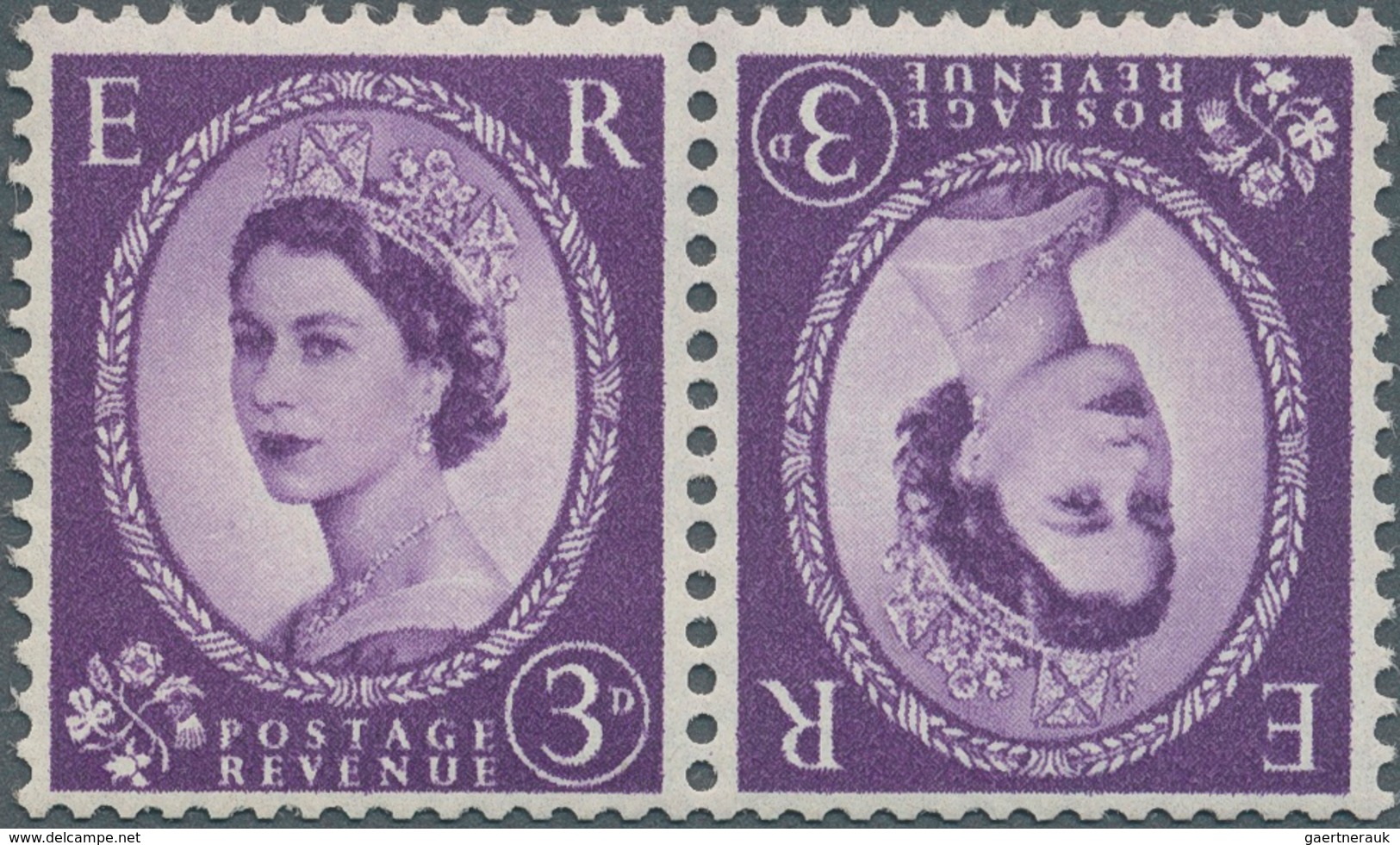 Großbritannien: 1958, 3 D. Deep Lilac, Wm Multiple Crown, Horizontal Tete-beche Pair, Unmounted Mint - Other & Unclassified