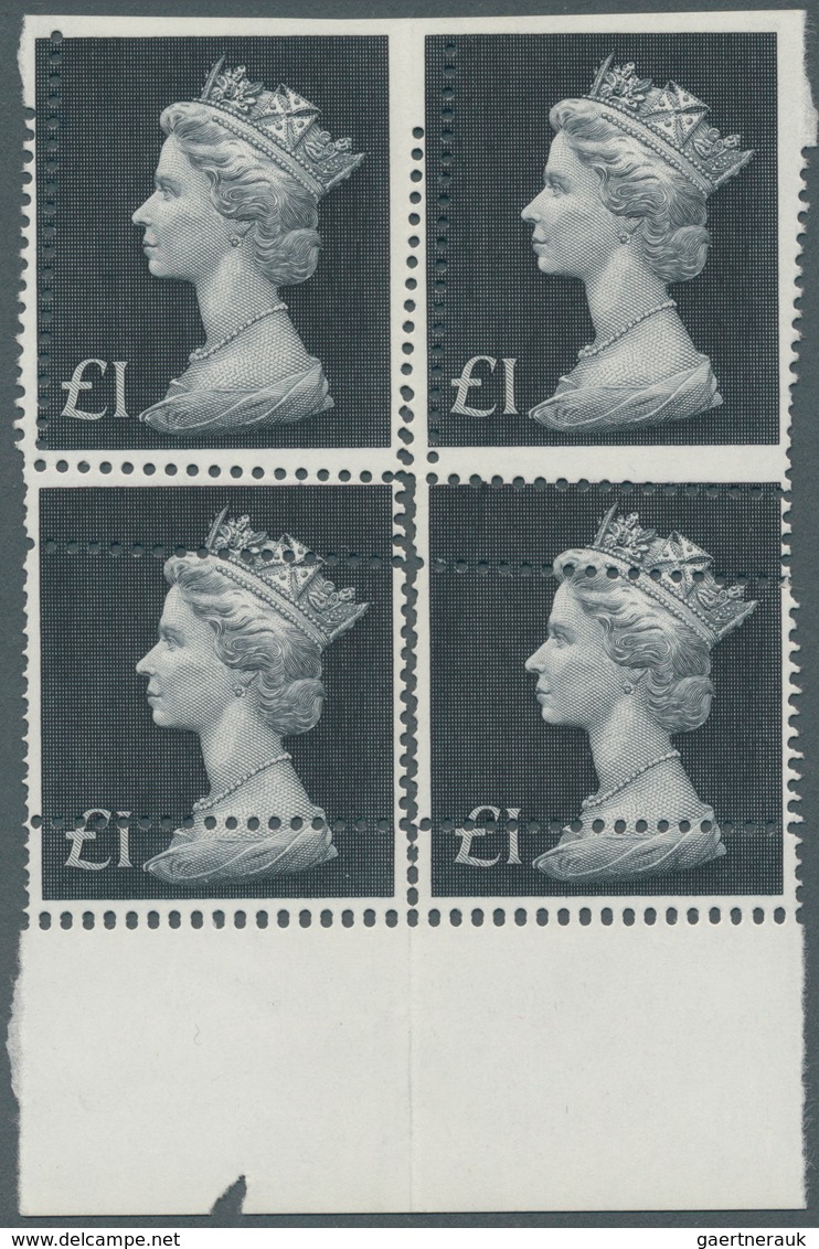 Großbritannien: 1972, £ 1 Bluish Black, Completely Misperforated Block Of 4 With Lower Margin, Appea - Andere & Zonder Classificatie