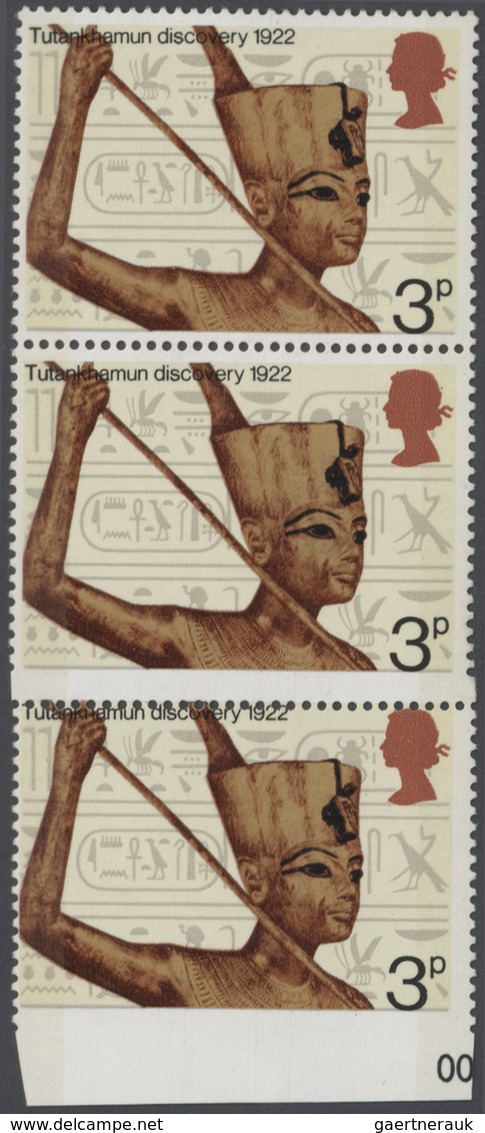 Großbritannien: 1972, 3 P. Tutankhamun, Vertical Strip Of 3 With Lower Margin, Showing Variety "bott - Andere & Zonder Classificatie