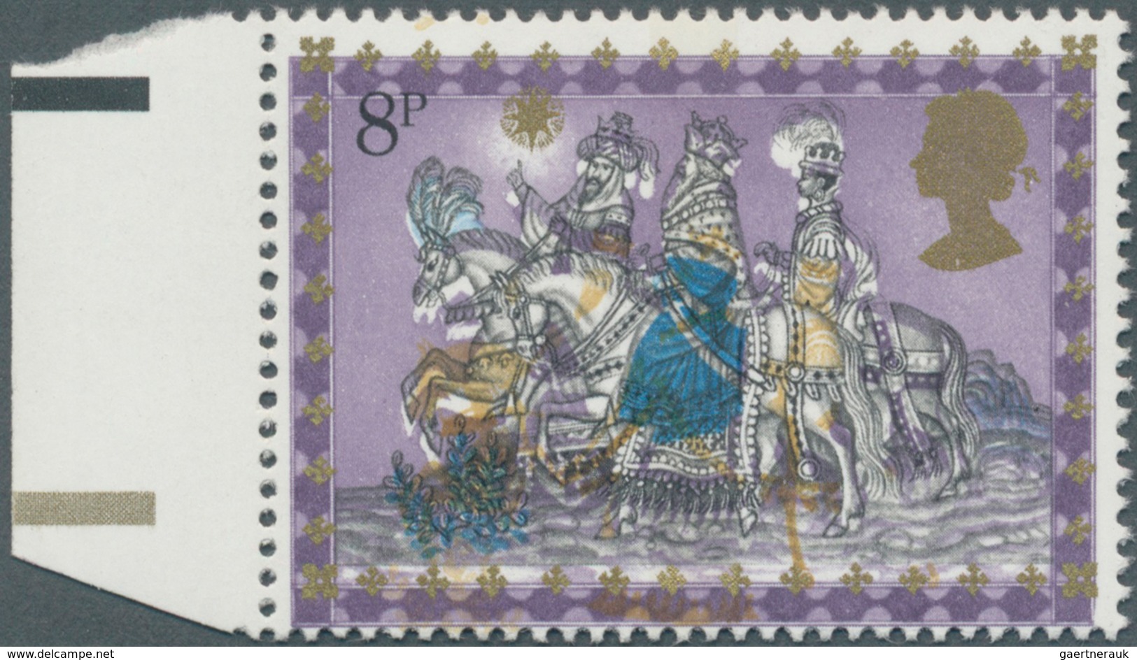 Großbritannien: 1979, 8 P. Christmas With Triple Downwards Shift Of Ochre (5 Mm), Blue And Violet (1 - Andere & Zonder Classificatie