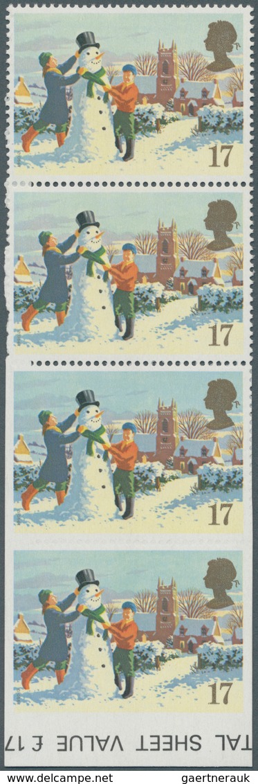 Großbritannien: 1990, 17 P. Christmas (Building A Snowman), Vertical Strip Of 4 With Lower Margin, S - Andere & Zonder Classificatie