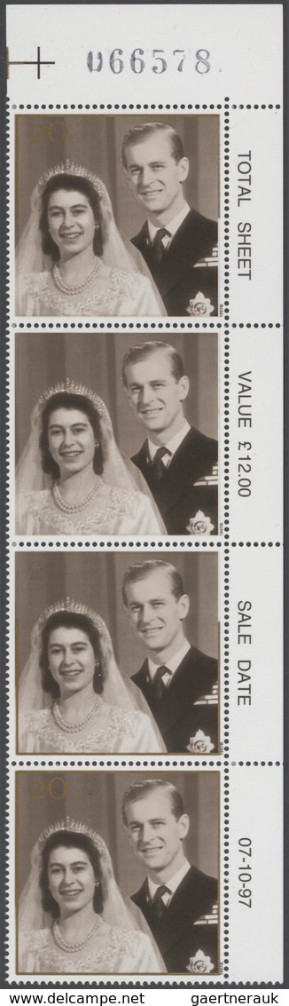 Großbritannien: 1997, 20p. Royal Golden Wedding, Vertical Cylinder Block Of Four, The Top Three Stam - Andere & Zonder Classificatie