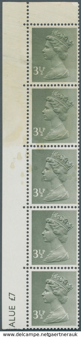 Großbritannien - Machin: 1971, 3 1/2 P. Pale Olive Grey, Vertical Strip Of 5 From The Upper Left Cor - Machins