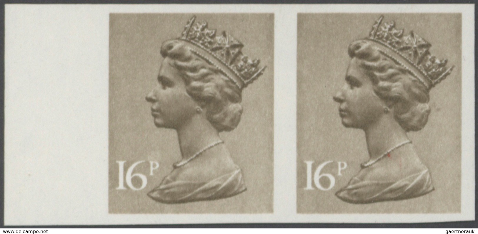 Großbritannien - Machin: 1983, 16 P. Olive-drab, Imperforated Horizontal Pair With Left Margin, Unmo - Machins