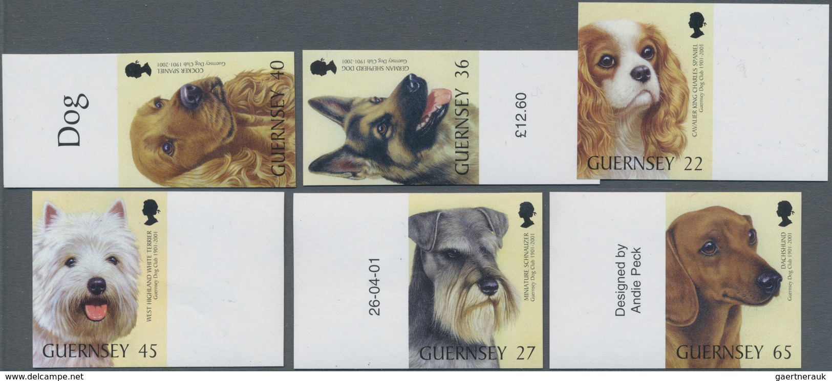 Großbritannien - Guernsey: 2001, 6 Values Dog Breeds, Mint Never Hinged, Complete Imperforated, Extr - Guernsey