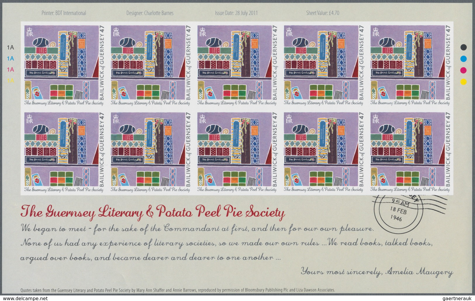 Großbritannien - Guernsey: 2011, 47 P. "Illustration Of The Book - The Guernsey Literary & Potato Pe - Guernsey