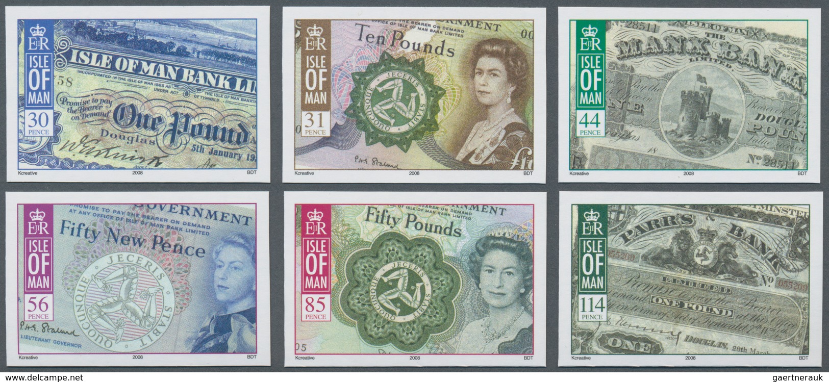 Großbritannien - Isle Of Man: 2008. Complete Set "Banknotes Of Isle Of Man" (6 Values) In IMPERFORAT - Isla De Man