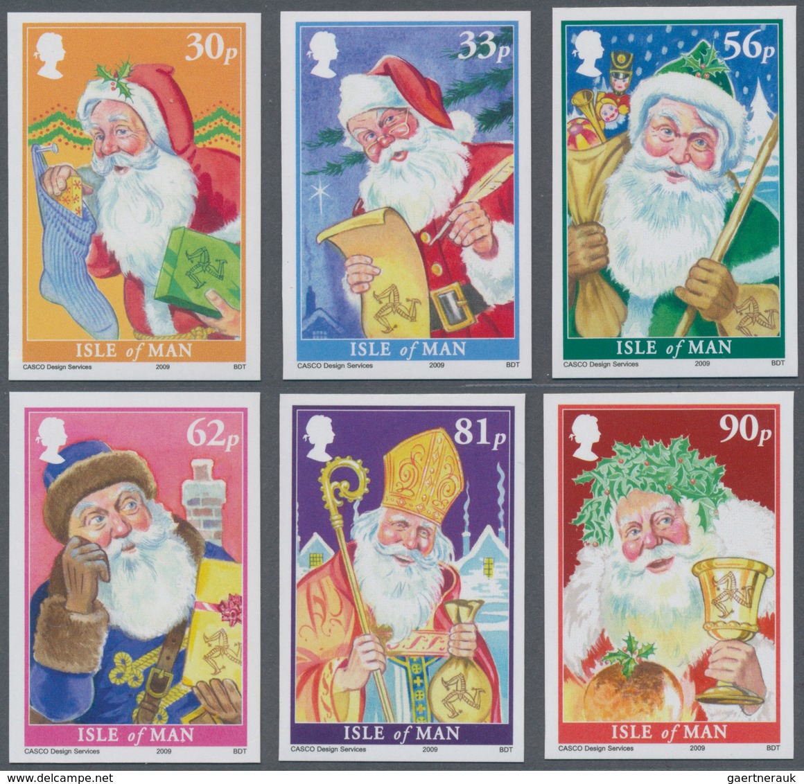 Großbritannien - Isle Of Man: 2009. Complete Set "Christmas" (6 Values) In IMPERFORATE Single Stamps - Isle Of Man