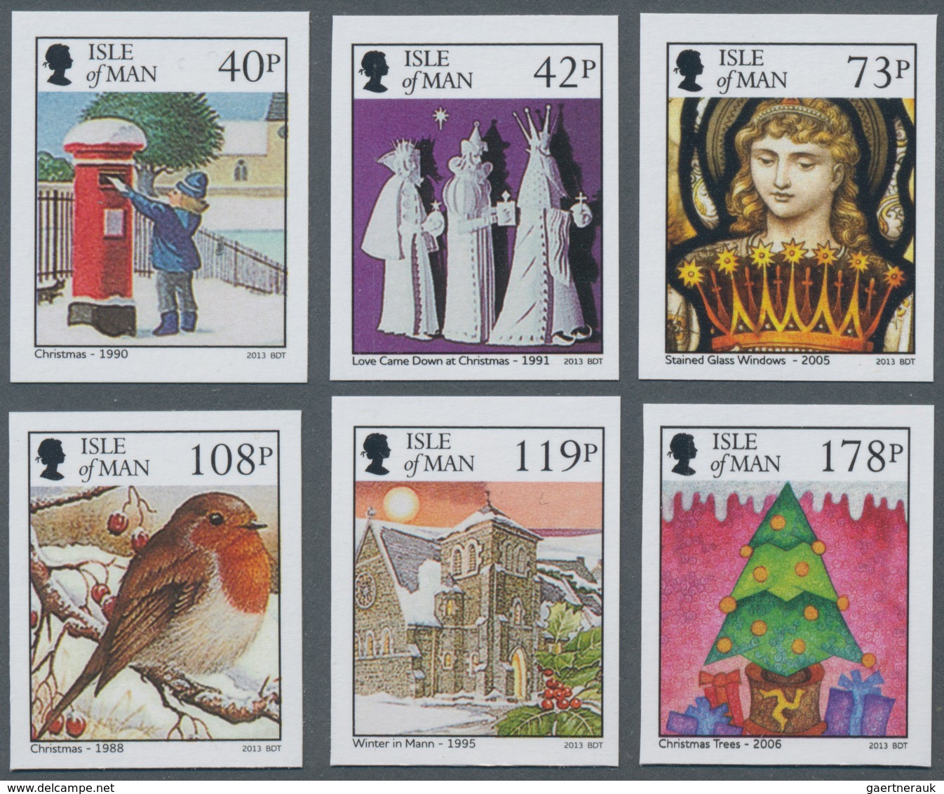 Großbritannien - Isle Of Man: 2013. Complete Set "Christmas" (6 Values) In IMPERFORATE Single Stamps - Isle Of Man