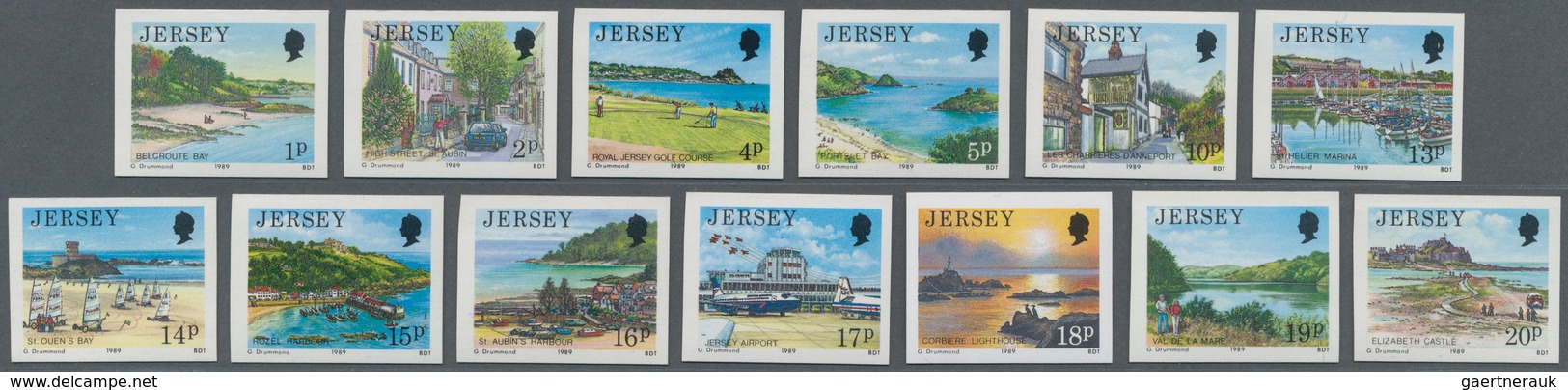Großbritannien - Jersey: 1989. Complete Definitives Issue (landscapes), 13 Values, In IMPERFORATE Si - Jersey