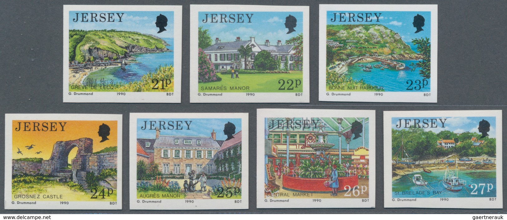 Großbritannien - Jersey: 1990. Complete Definitives Issue (landscapes), 7 Values, In IMPERFORATE Sin - Jersey