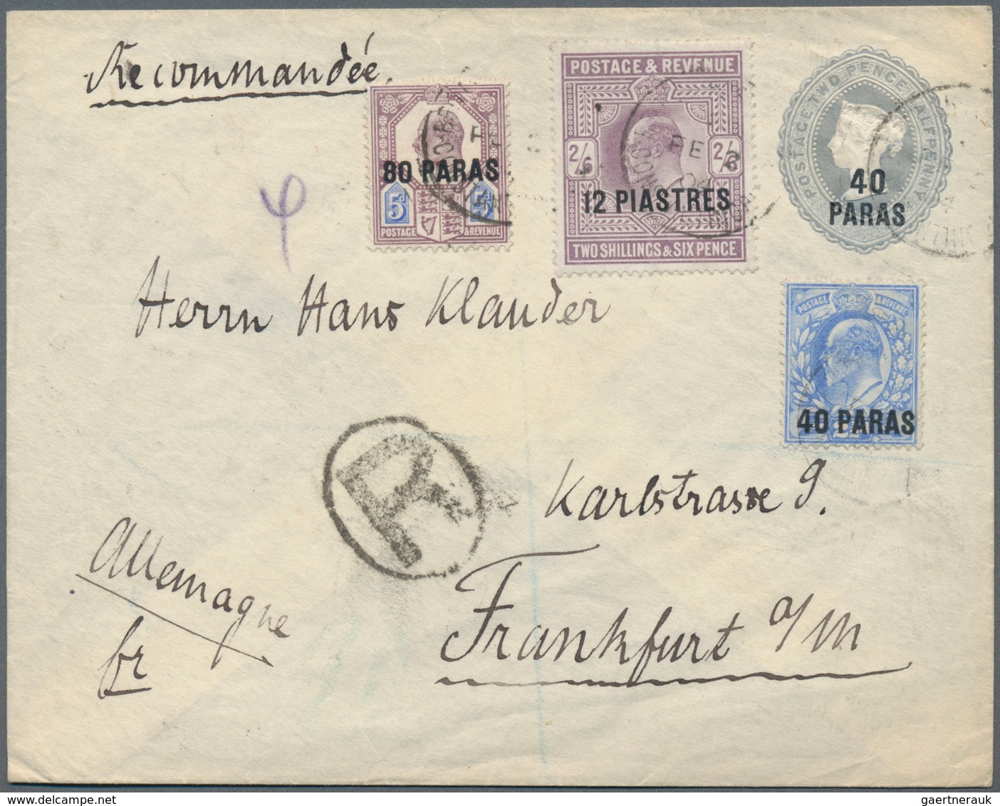 Britische Post In Der Türkei: 1904, 40 Pa On 2 D QV Postal Stationery Envelope, Uprated With 40 Pa O - Andere & Zonder Classificatie