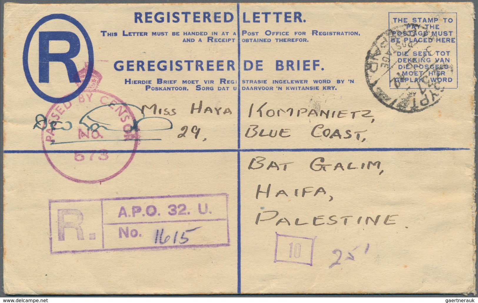 Britische Militärpost In Ägypten: 1942: South African Postal Stationery Registered Envelope 4d. Plus - Other & Unclassified