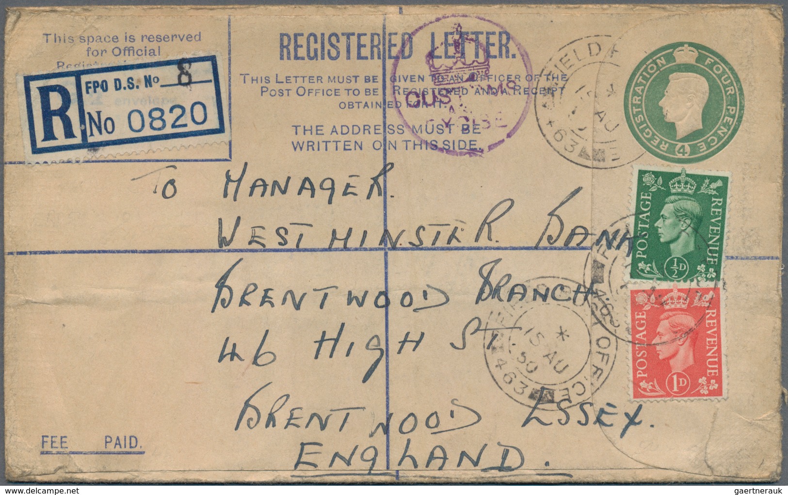 Britische Militärpost In Ägypten: 1950 Uprated With One Penny Red And Half Penny Green (KGVI) Regist - Other & Unclassified